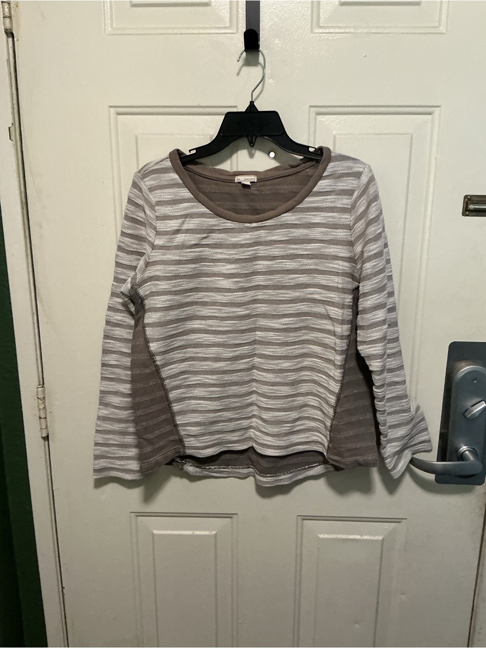 GAP Striped Long-Sleeve Top in Taupe and White